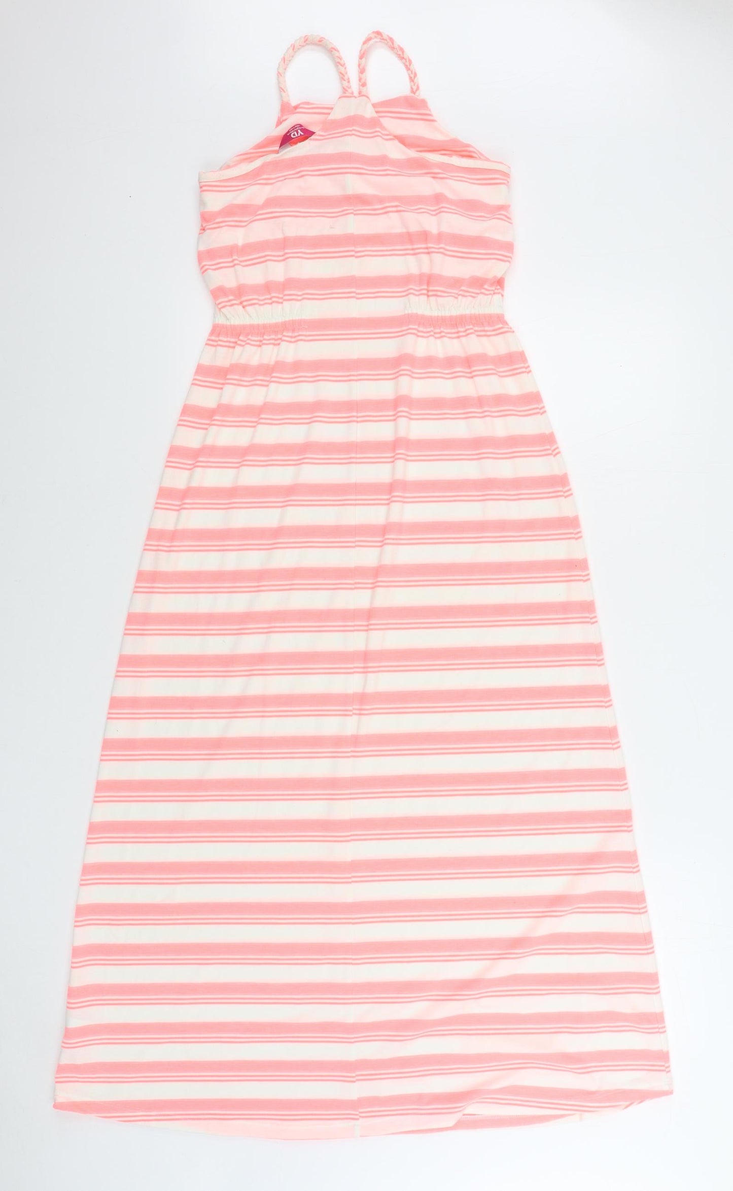 Young Dimension Girls Pink Striped Polyester Maxi Size 12-13 Years Square Neck Pullover