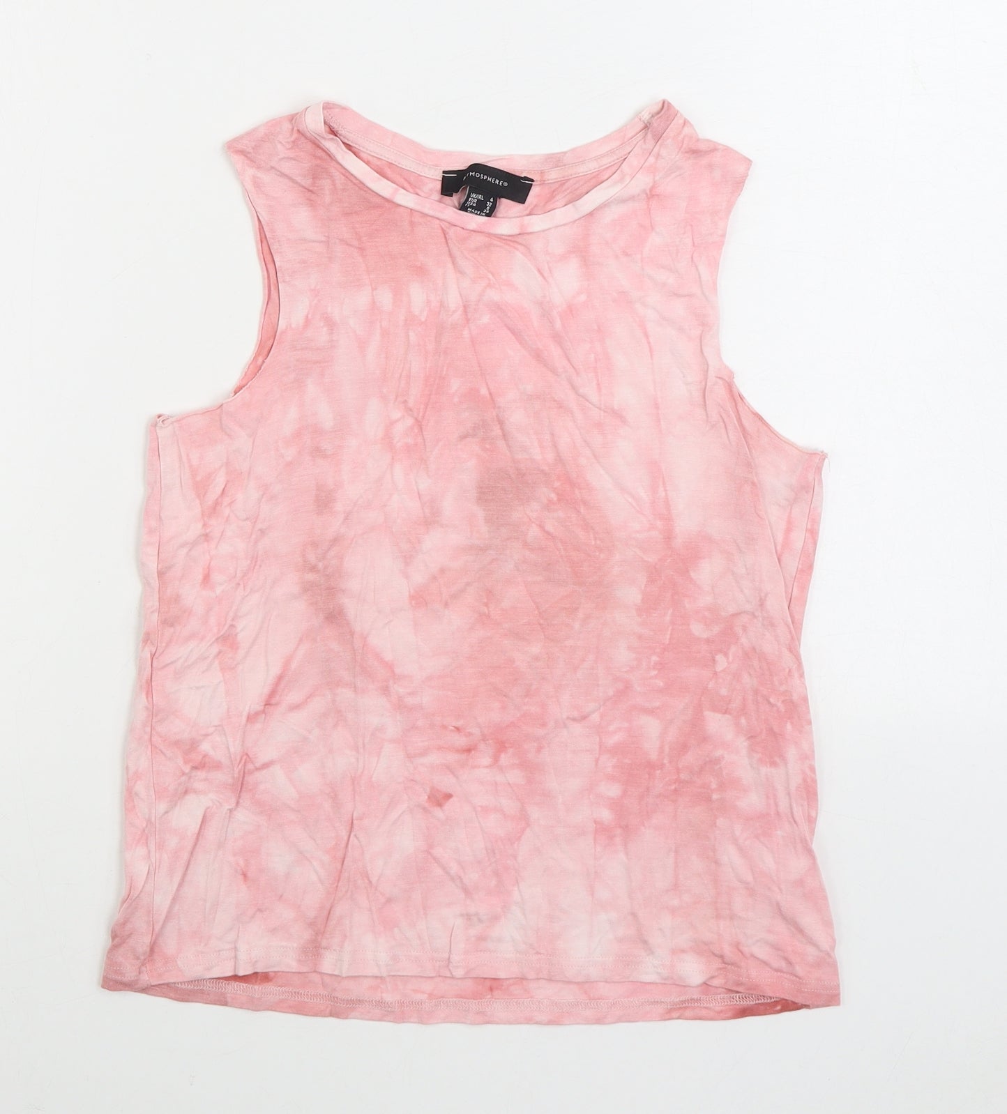 Atmosphere Womens Pink Cotton Basic Tank Size 4 Boat Neck - Tie Dye
