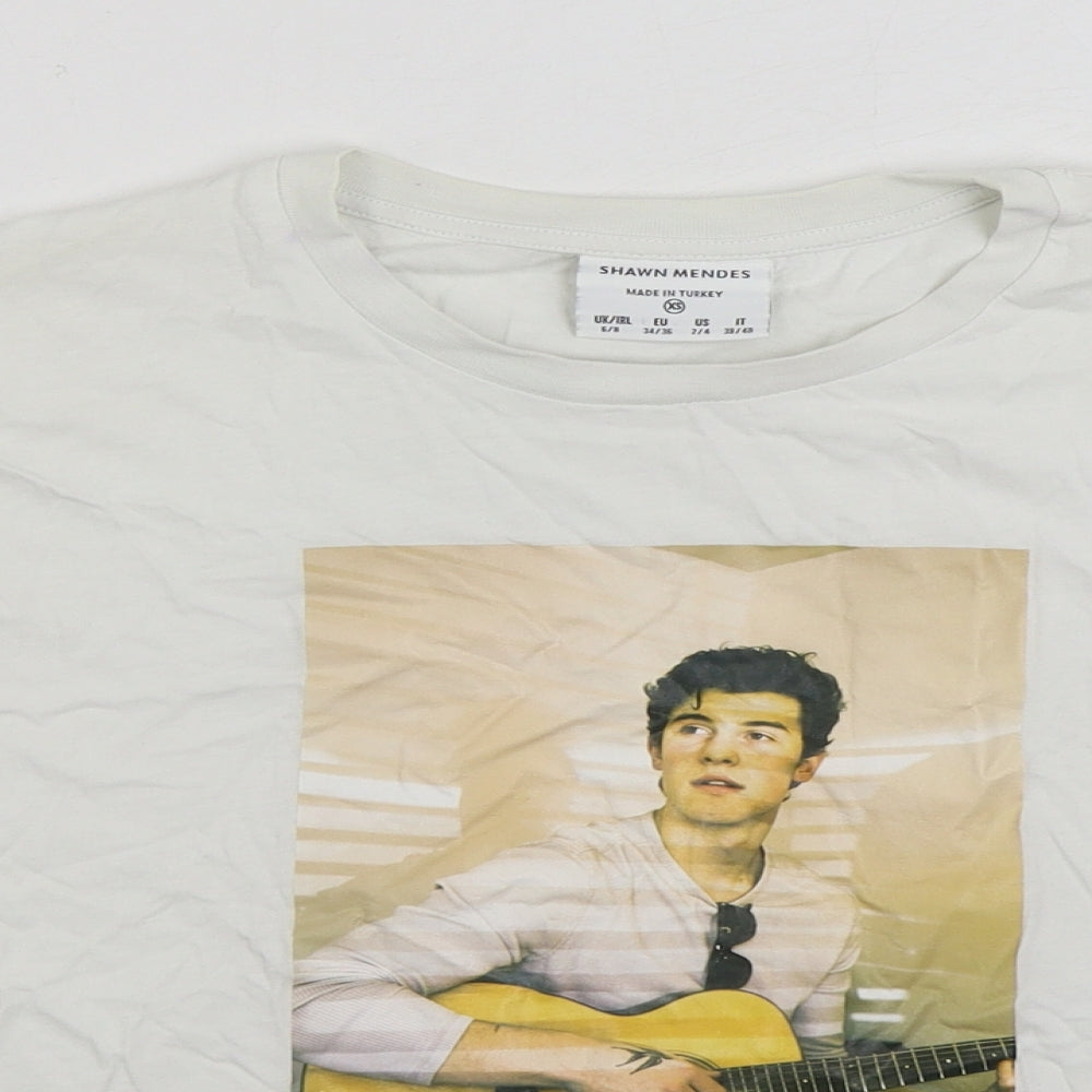Primark Womens White 100% Cotton Basic T-Shirt Size XS Round Neck - Shawn Mendes