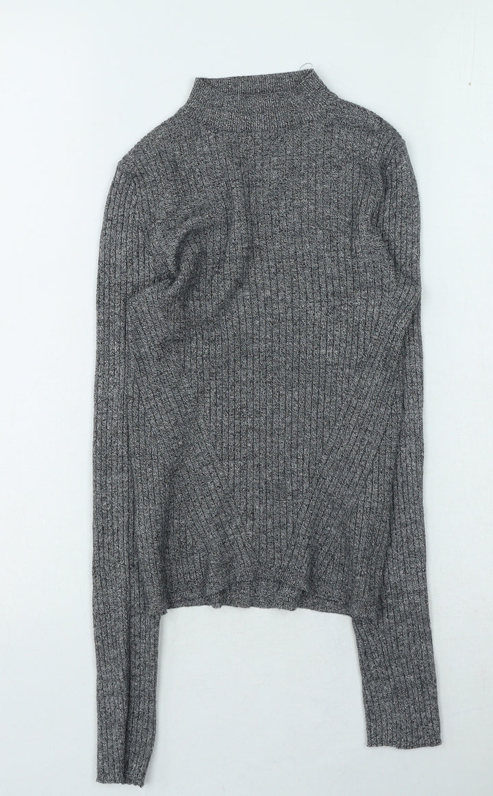 Bershka Womens Grey High Neck Viscose Pullover Jumper Size S