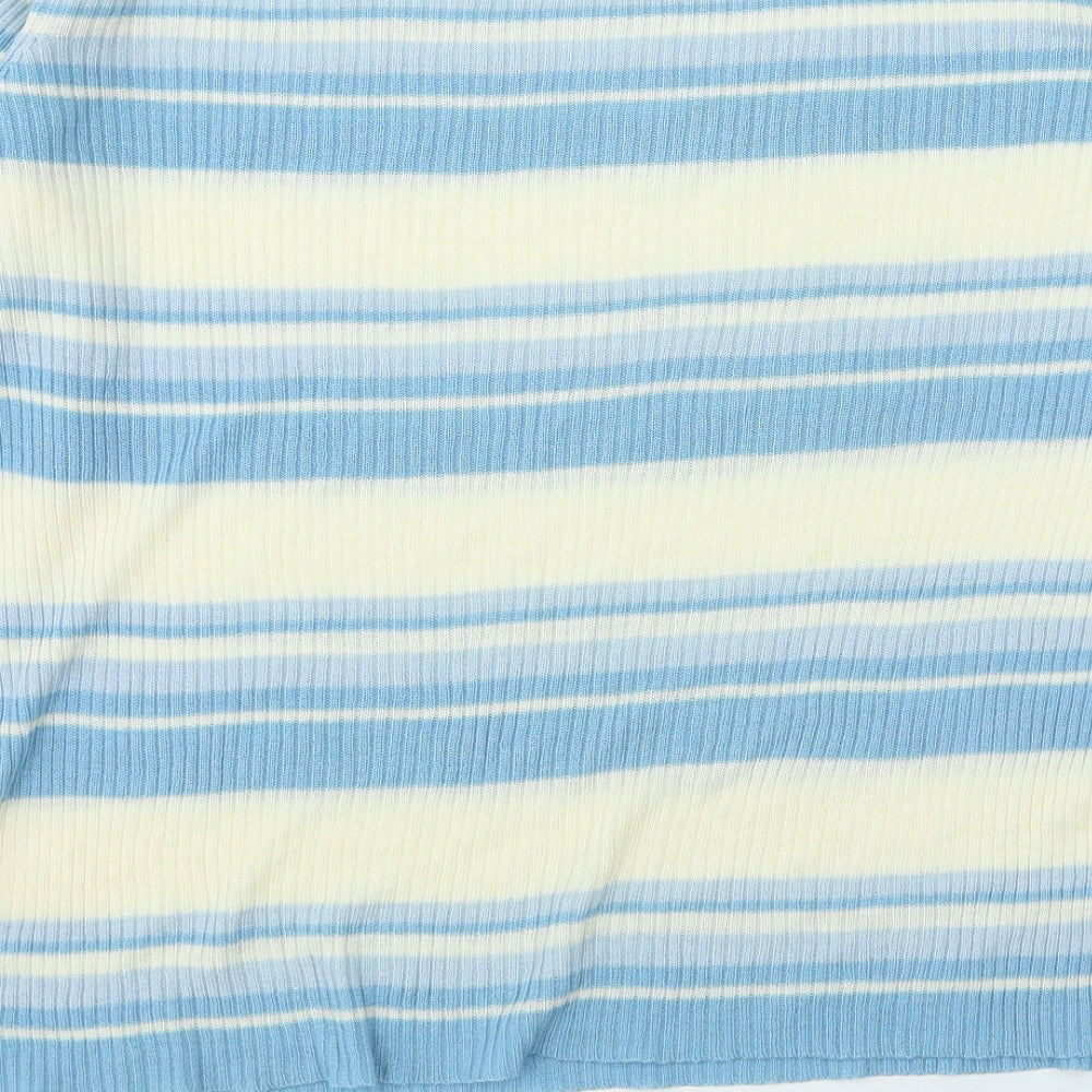 Bonmarché Womens Blue Round Neck Striped Acrylic Pullover Jumper Size L