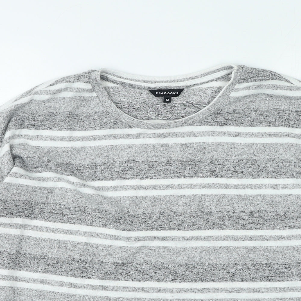 Peacocks Womens Grey Round Neck Striped Polyester Pullover Jumper Size 12