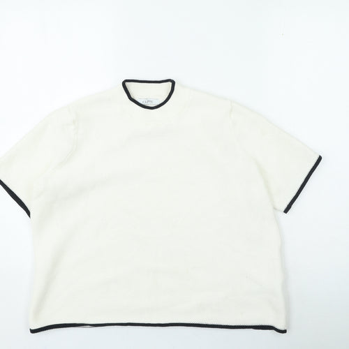 Marks and Spencer Womens Ivory High Neck Cotton Pullover Jumper Size 16
