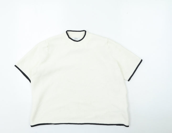 Marks and Spencer Womens Ivory High Neck Cotton Pullover Jumper Size 16
