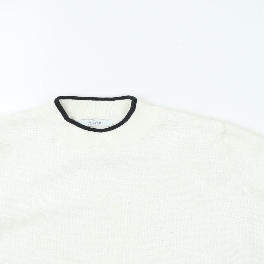 Marks and Spencer Womens Ivory High Neck Cotton Pullover Jumper Size 16