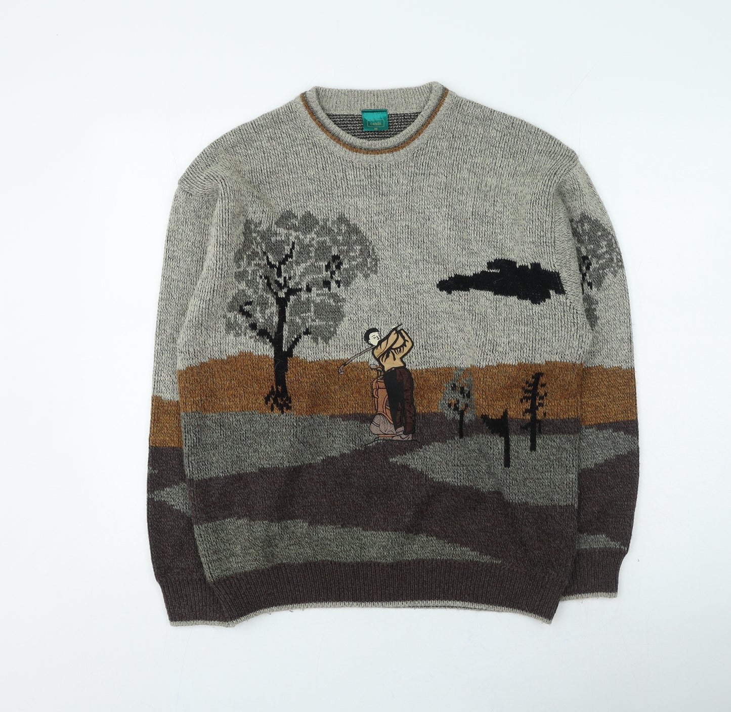 Canda Mens Multicoloured Round Neck Striped Acrylic Pullover Jumper Size M