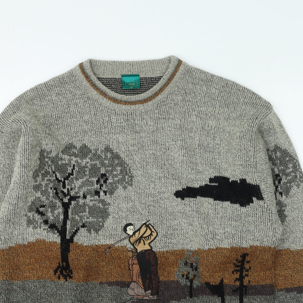 Canda Mens Multicoloured Round Neck Striped Acrylic Pullover Jumper Size M