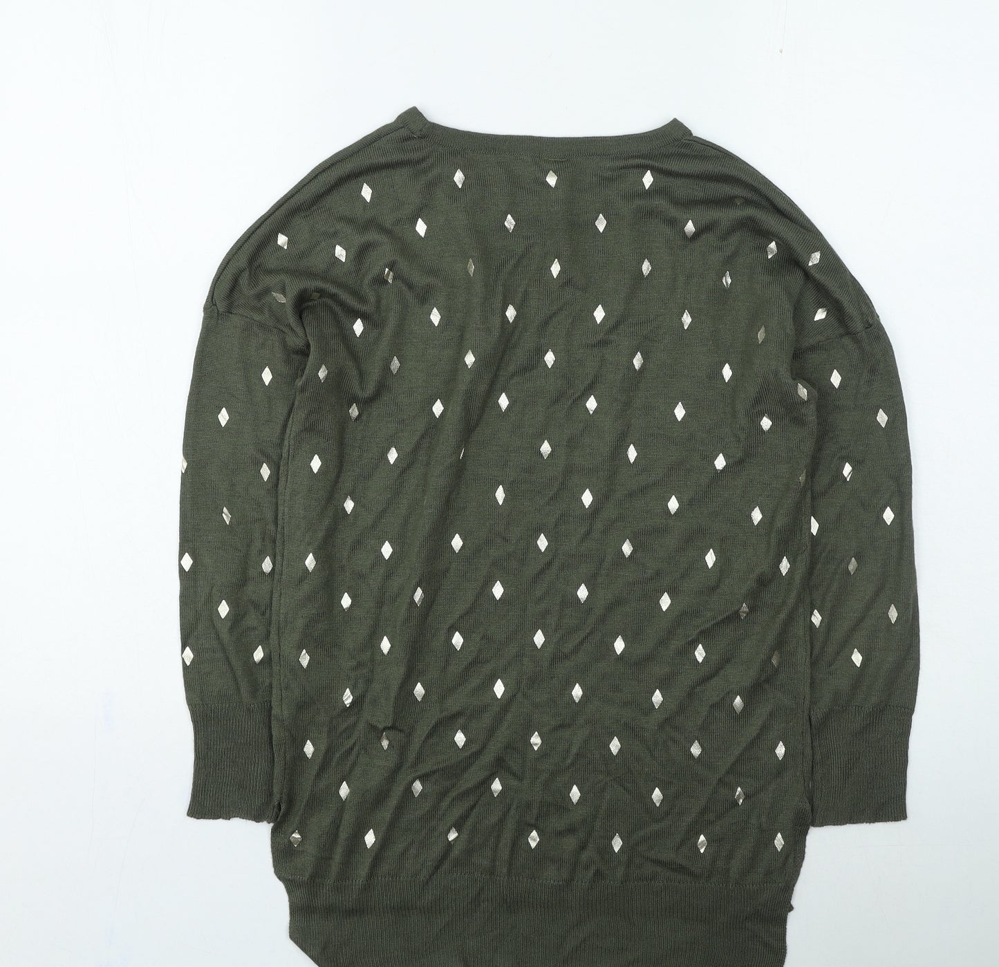 anthem Womens Green Round Neck Geometric Acrylic Pullover Jumper Size XS