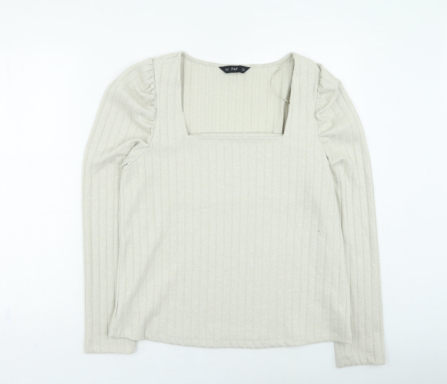 F&F Womens Gold Square Neck Polyester Pullover Jumper Size 18