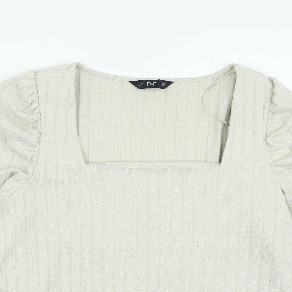 F&F Womens Gold Square Neck Polyester Pullover Jumper Size 18