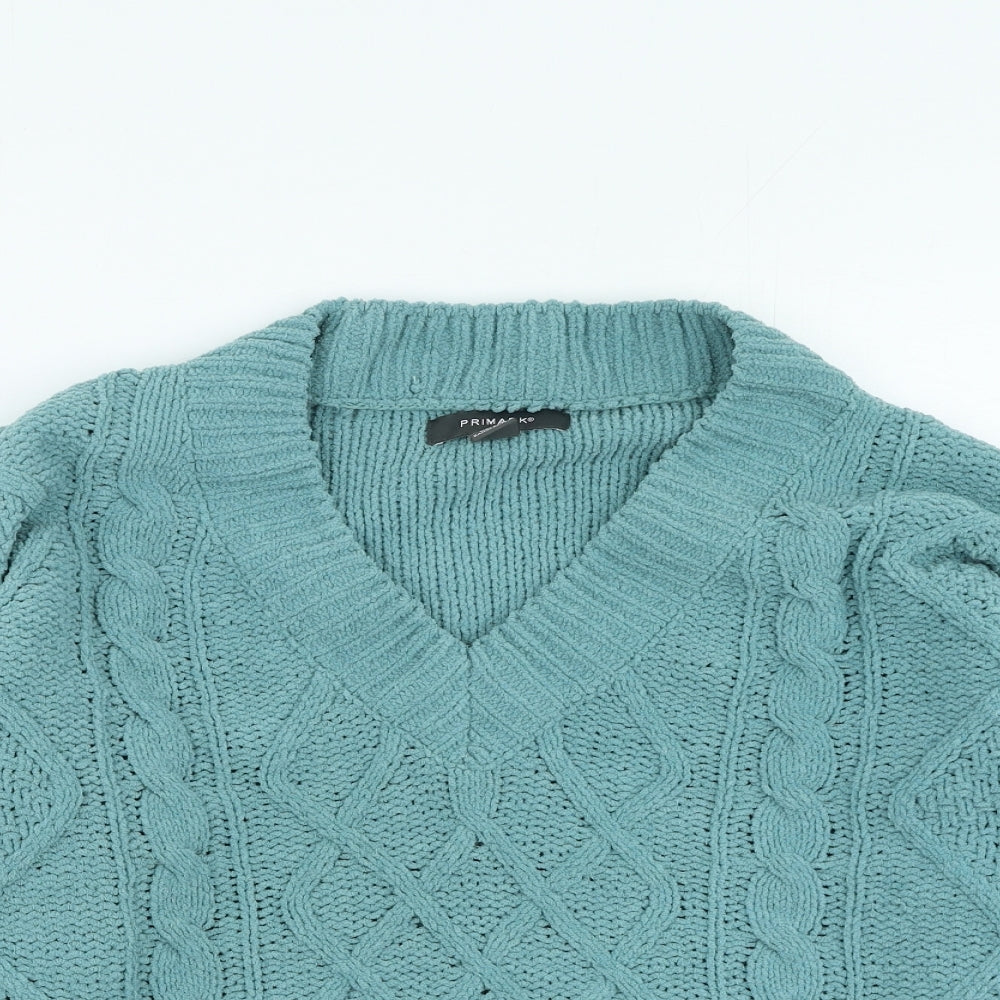 Primark Womens Blue V-Neck Polyester Pullover Jumper Size S