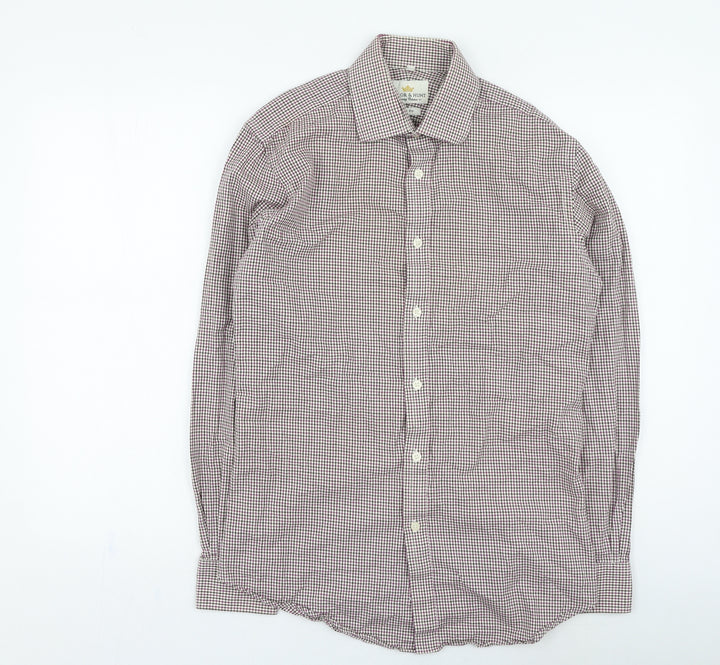 Taylor & Hunt Mens Red Plaid Cotton Button-Up Size 39 Collared