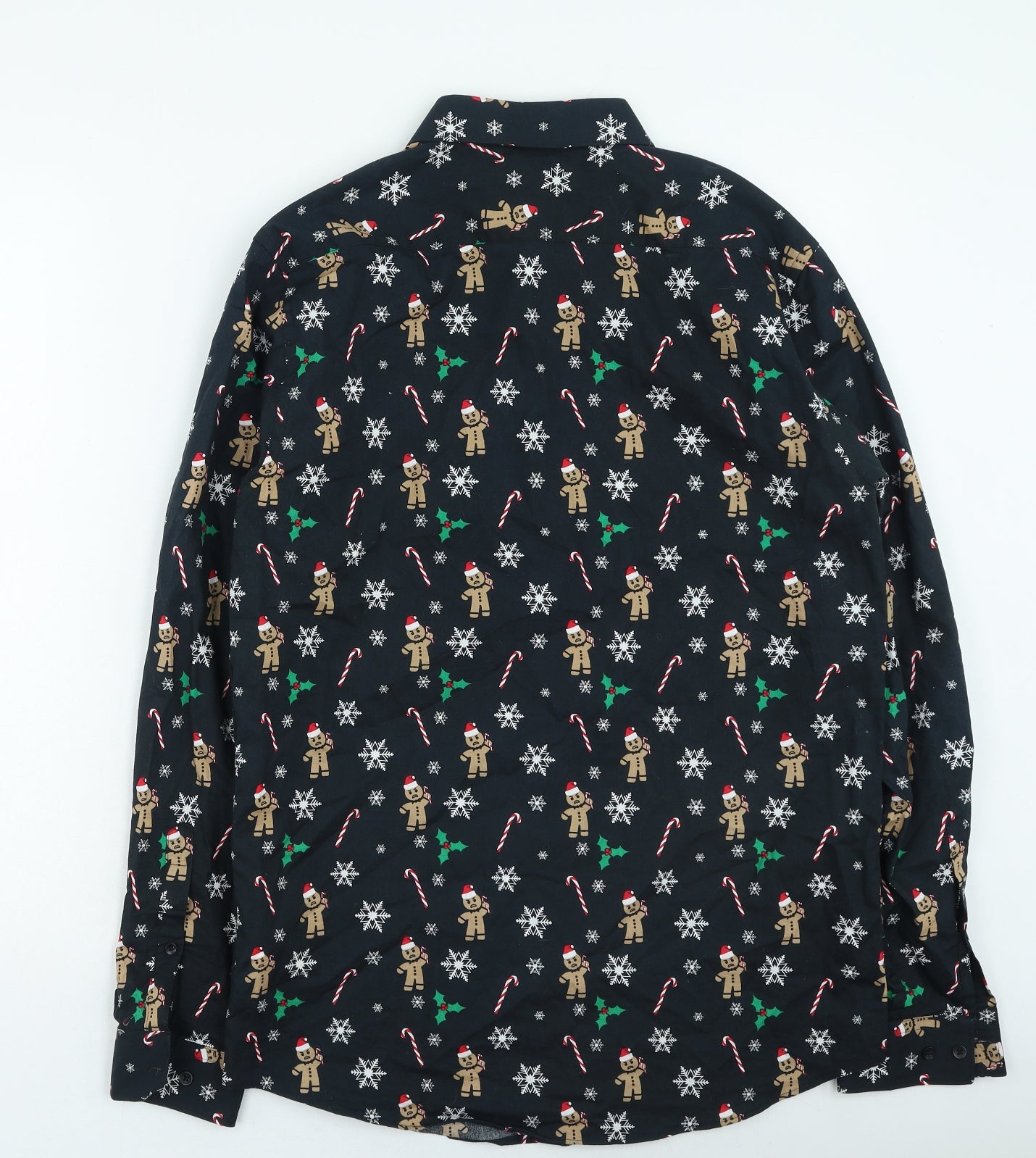 Primark Mens Black Geometric Cotton Button-Up Size M Collared - Christmas shirt