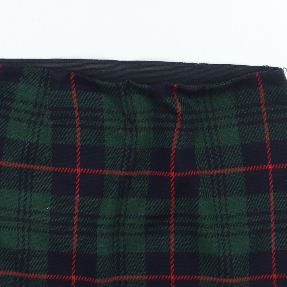 St Micheal Womens Green Check Acrylic Mini Skirt Size 14