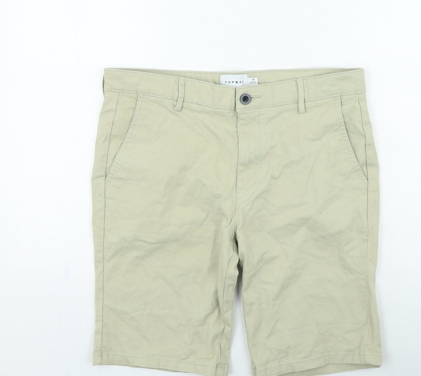 Topman Mens Beige Cotton Chino Shorts Size 34 in L11 in Regular