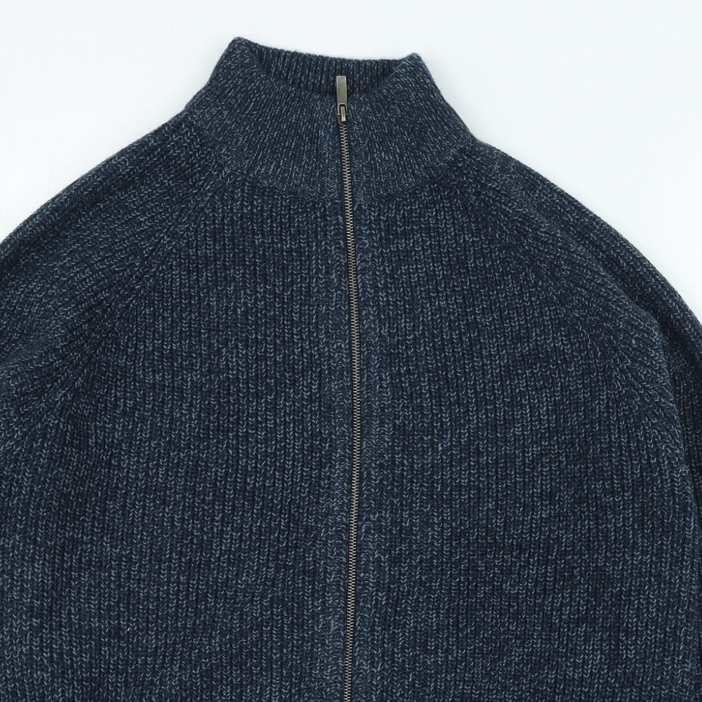 F&F Mens Blue High Neck Acrylic Full Zip Jumper Size XL
