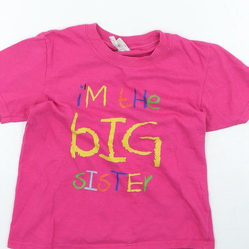 Gildan Girls Pink Cotton Basic Casual Size 5-6 Years Round Neck - Im the big sister