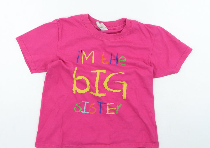 Gildan Girls Pink Cotton Basic Casual Size 5-6 Years Round Neck - Im the big sister