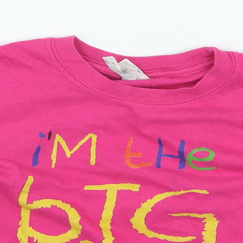 Gildan Girls Pink Cotton Basic Casual Size 5-6 Years Round Neck - Im the big sister