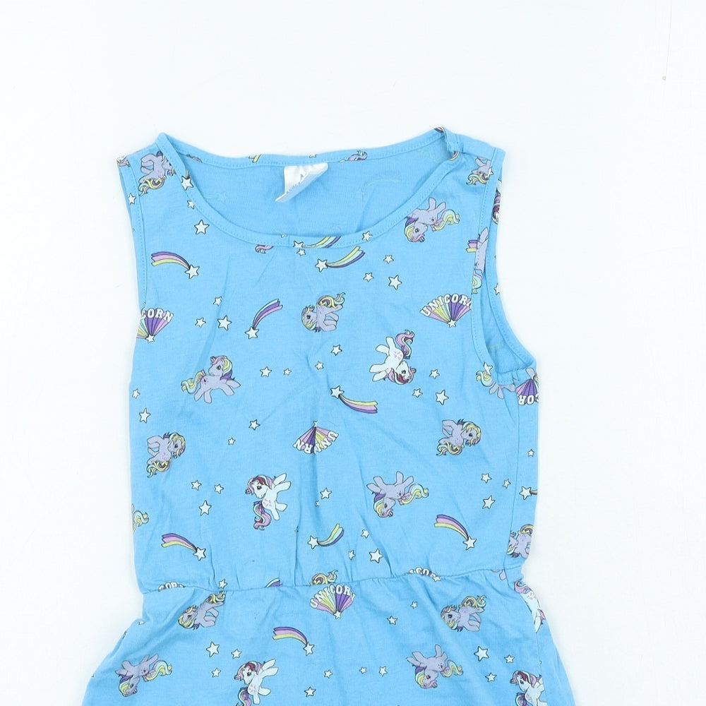Preworn Girls Blue Cotton Fit & Flare Size 7-8 Years Round Neck - My little pony