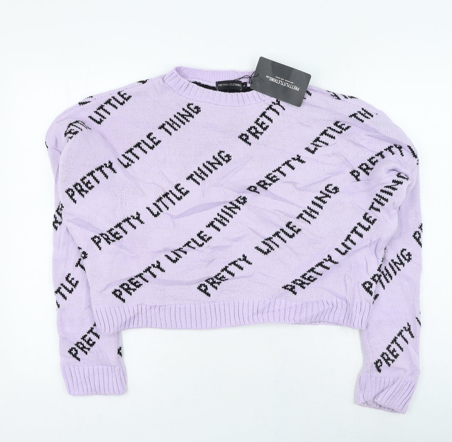 PRETTYLITTLETHING Womens Purple Round Neck Acrylic Pullover Jumper Size L