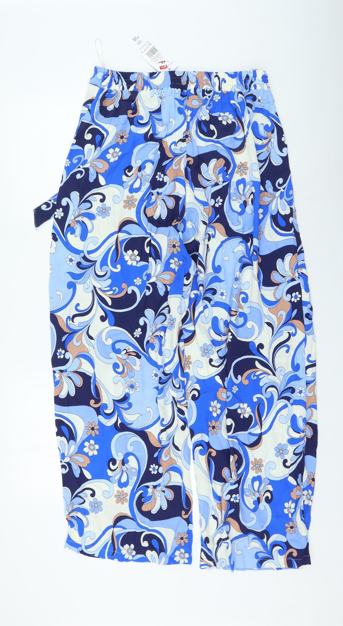 F&F Womens Blue Floral Viscose Trousers Size 14 L31 in Regular