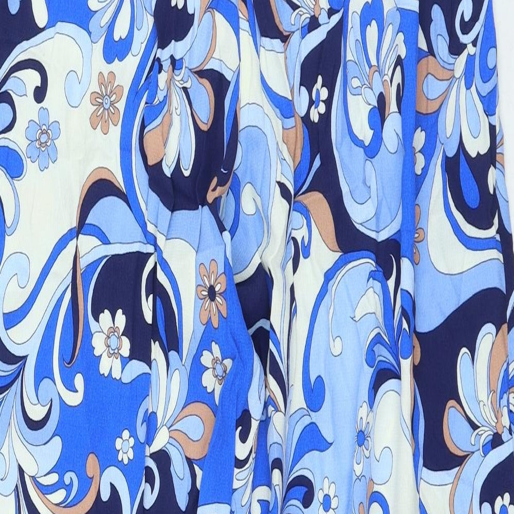 F&F Womens Blue Floral Viscose Trousers Size 14 L31 in Regular