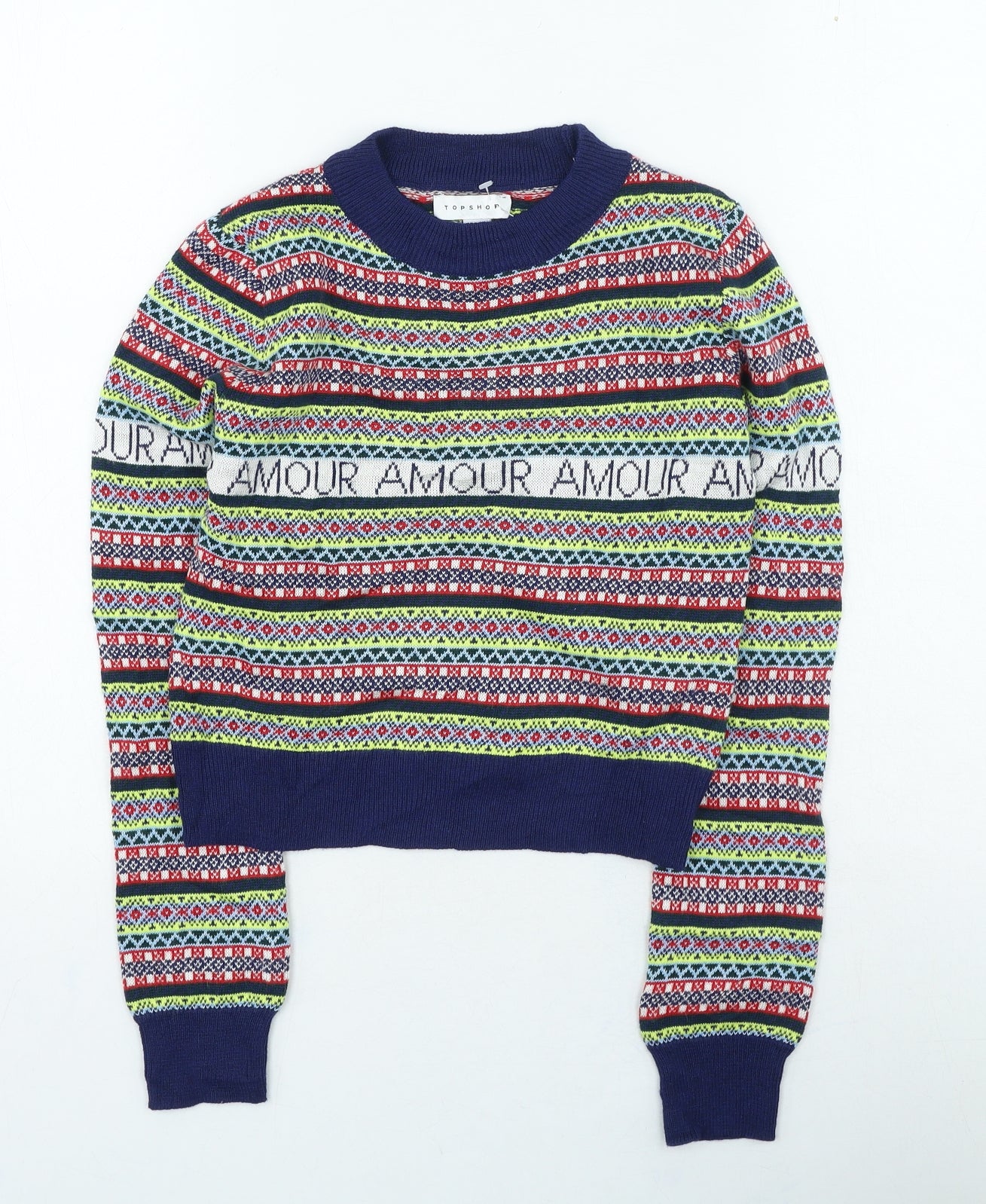 Topshop Womens Multicoloured High Neck Geometric Polyester Pullover Jumper Size 8
