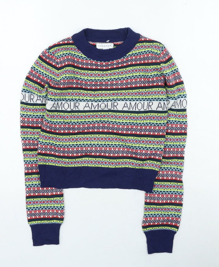 Topshop Womens Multicoloured High Neck Geometric Polyester Pullover Jumper Size 8