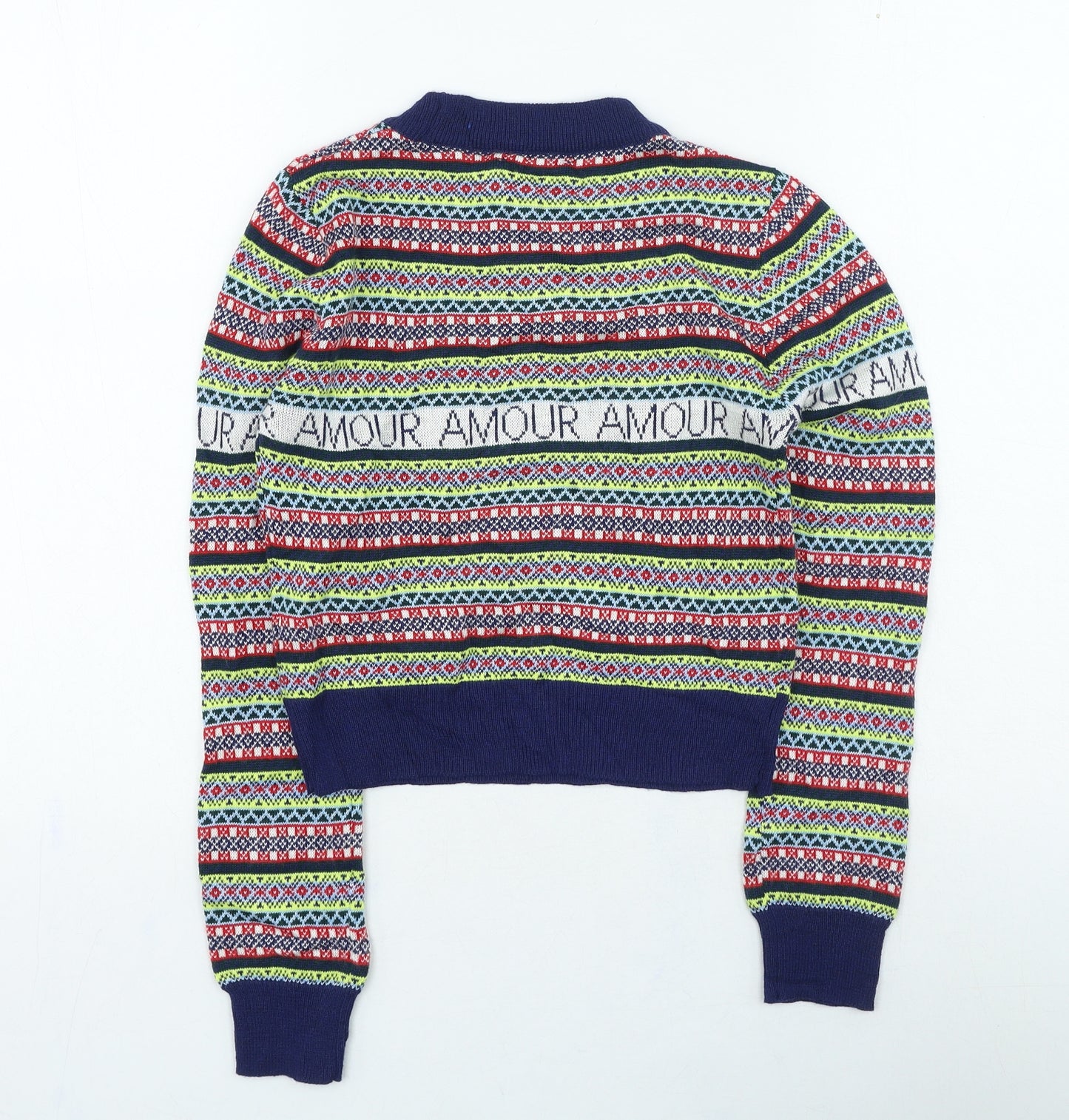 Topshop Womens Multicoloured High Neck Geometric Polyester Pullover Jumper Size 8