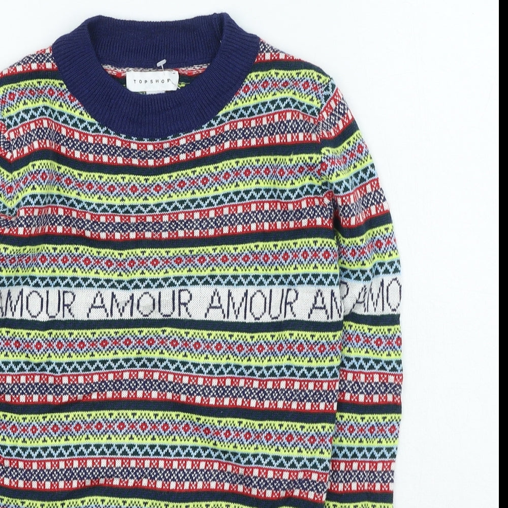 Topshop Womens Multicoloured High Neck Geometric Polyester Pullover Jumper Size 8