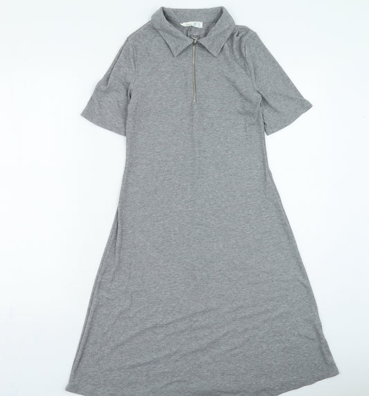 Front view of Primark women’s grey polyester bodycon, size UK 8, collared