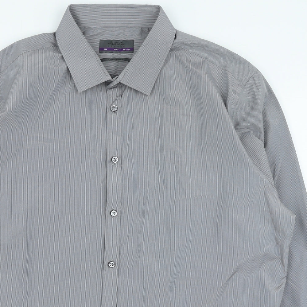 Burton Mens Grey Striped Cotton Button-Up Size 2XL Collared