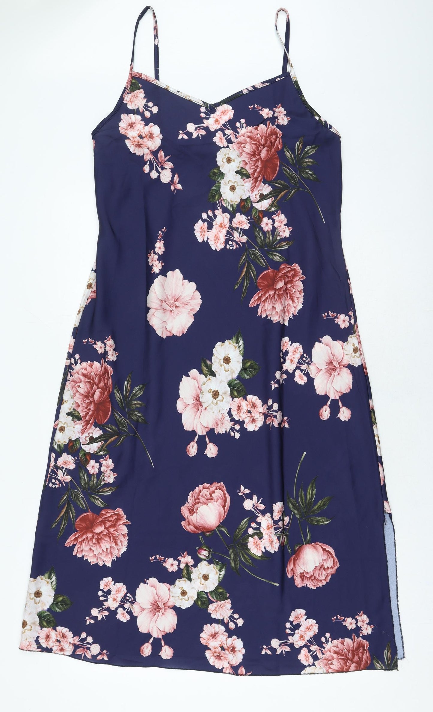 Boohoo Womens Blue Floral Polyester Pencil Dress Size 16 V-Neck