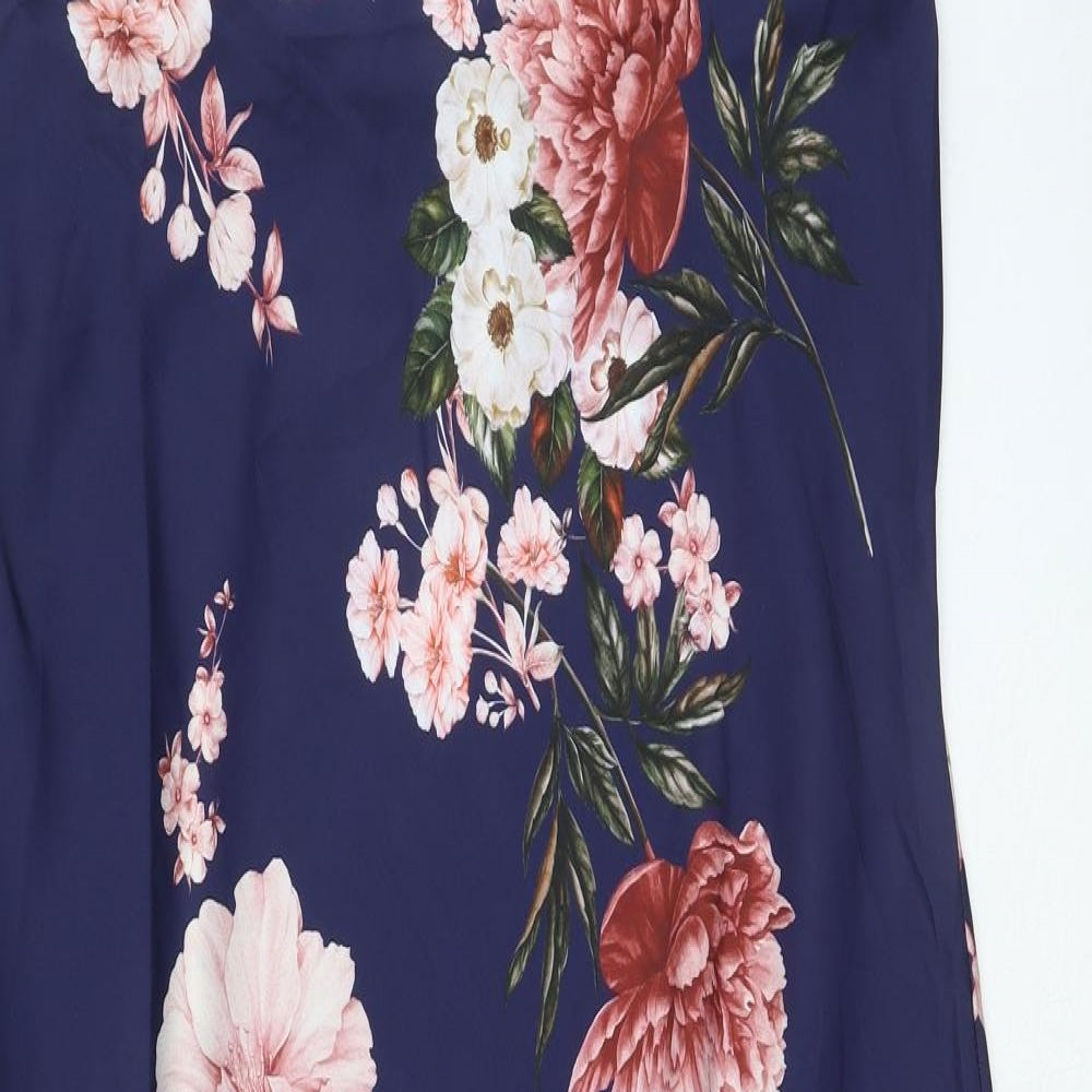 Boohoo Womens Blue Floral Polyester Pencil Dress Size 16 V-Neck