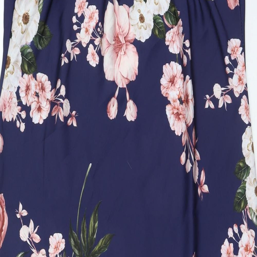 Boohoo Womens Blue Floral Polyester Pencil Dress Size 16 V-Neck