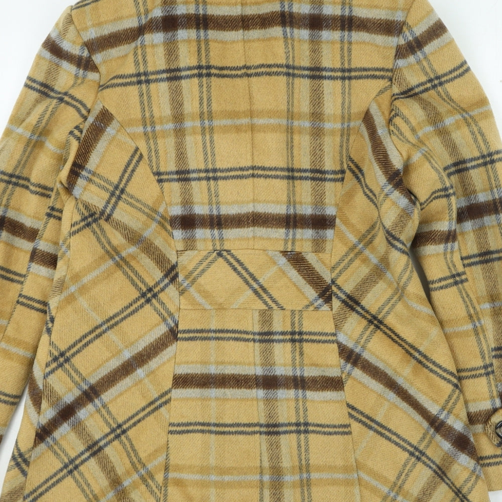 NEXT Womens Yellow Plaid Trench Coat Coat Size 14