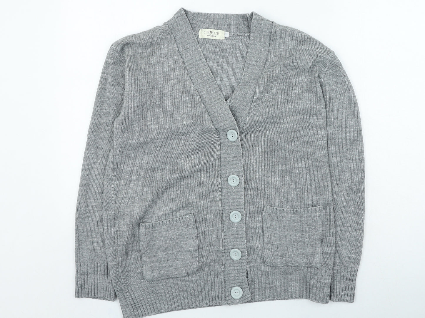 Choice Womens Grey Round Neck Acrylic Cardigan Jumper Size M