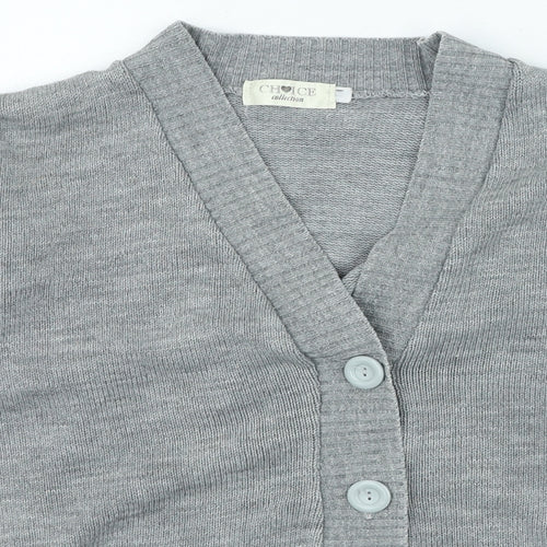Choice Womens Grey Round Neck Acrylic Cardigan Jumper Size M