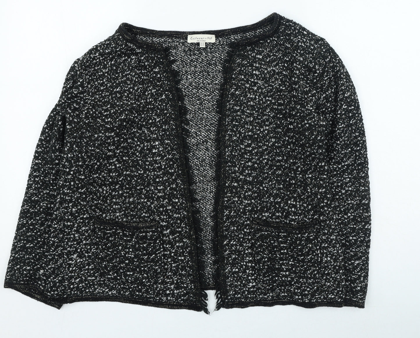 F&F Womens Black V-Neck Acrylic Cardigan Jumper Size 14