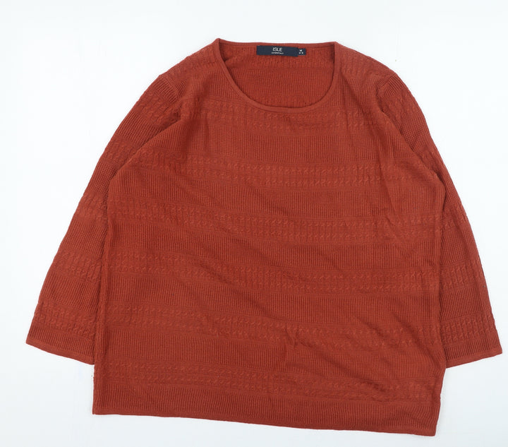 Isle Womens Orange Round Neck Acrylic Pullover Jumper Size 14