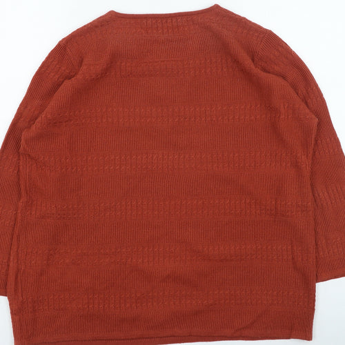 Isle Womens Orange Round Neck Acrylic Pullover Jumper Size 14