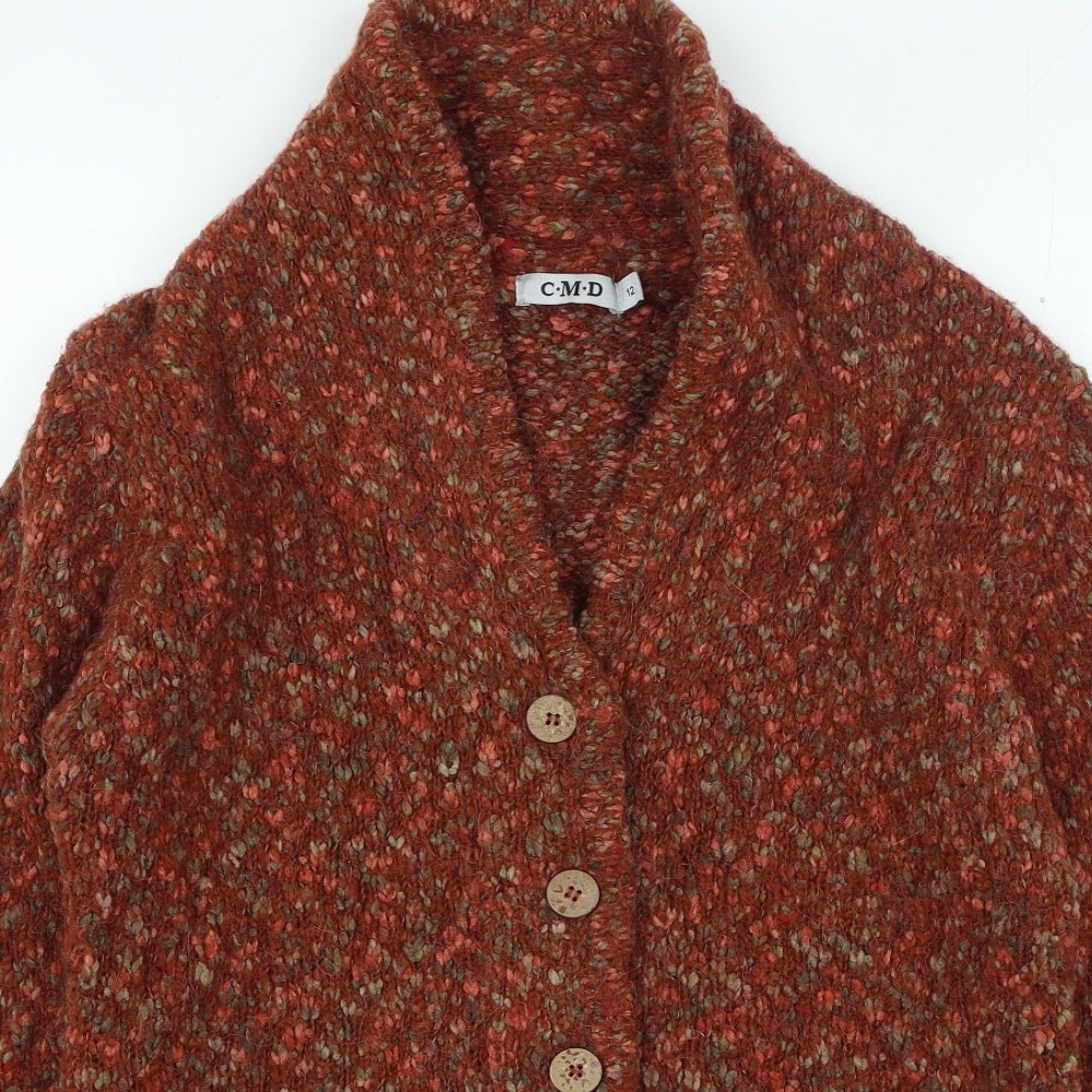 C.M.D Womens Orange V-Neck Nylon Cardigan Jumper Size 12