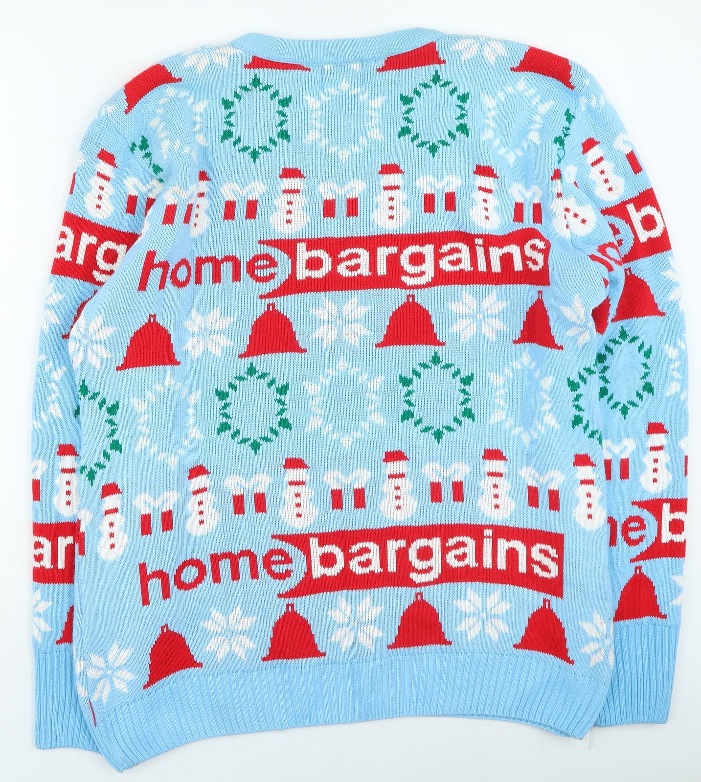 Festive fun Mens Blue Round Neck Geometric Acrylic Pullover Jumper Size XL