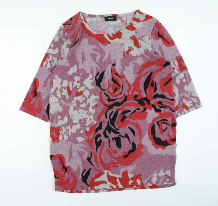 Klass Womens Multicoloured Round Neck Floral Acrylic Pullover Jumper Size M