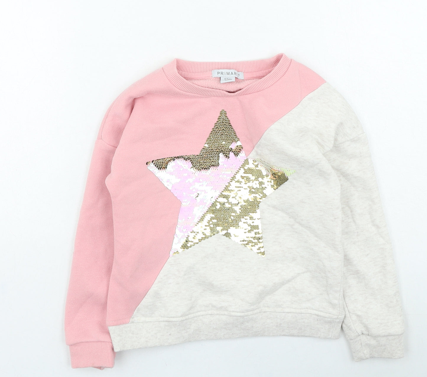 Primark Girls Pink Cotton Pullover Sweatshirt Size 4-5 Years - star