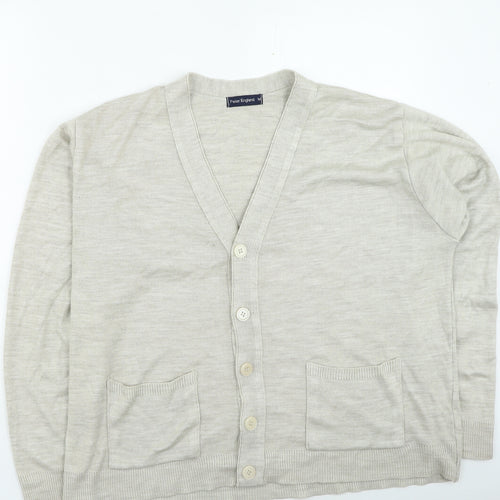 Peter England Mens Beige Round Neck Acrylic Cardigan Jumper Size M