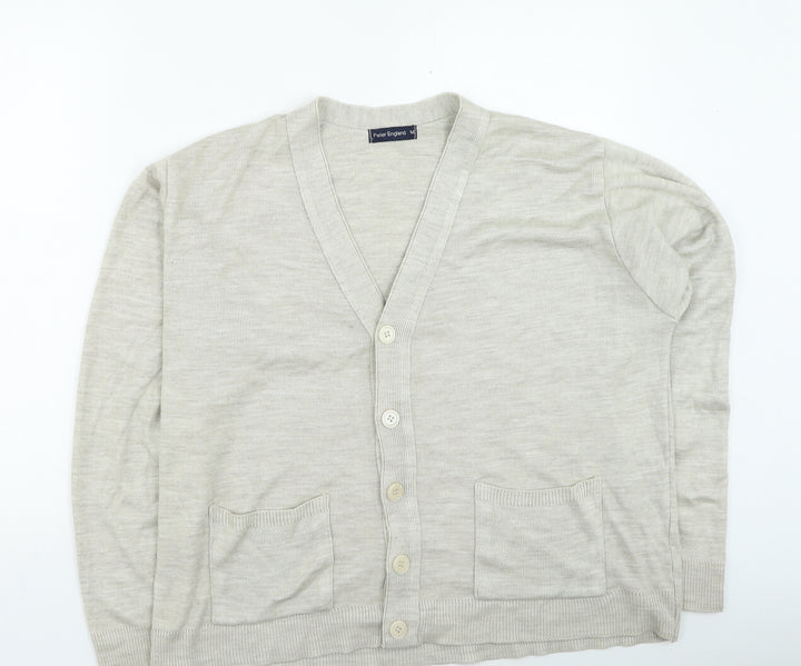 Peter England Mens Beige Round Neck Acrylic Cardigan Jumper Size M