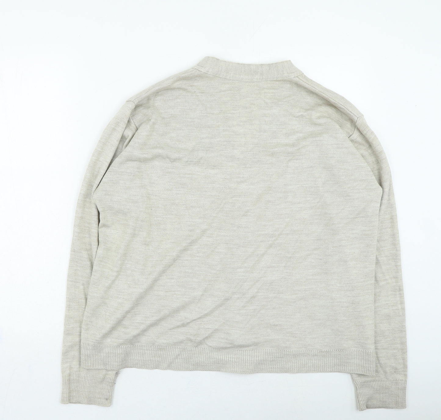 Peter England Mens Beige Round Neck Acrylic Cardigan Jumper Size M