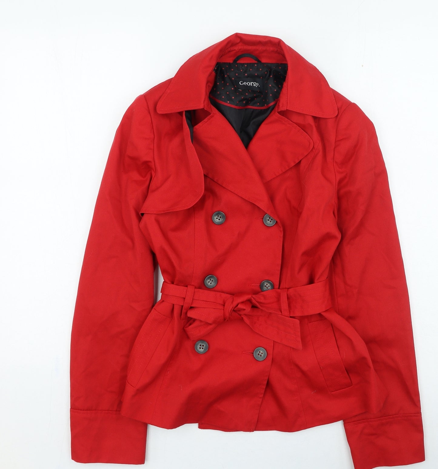 George Womens Red Trench Coat Coat Size 8